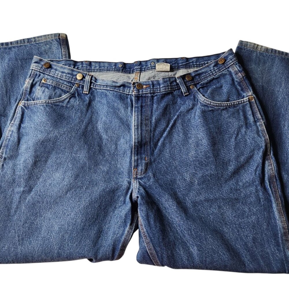 Key Mens Jeans Carpenter Blue Denim Workwear Medium Wash Straight Leg 46X32 - Picture 3 of 11